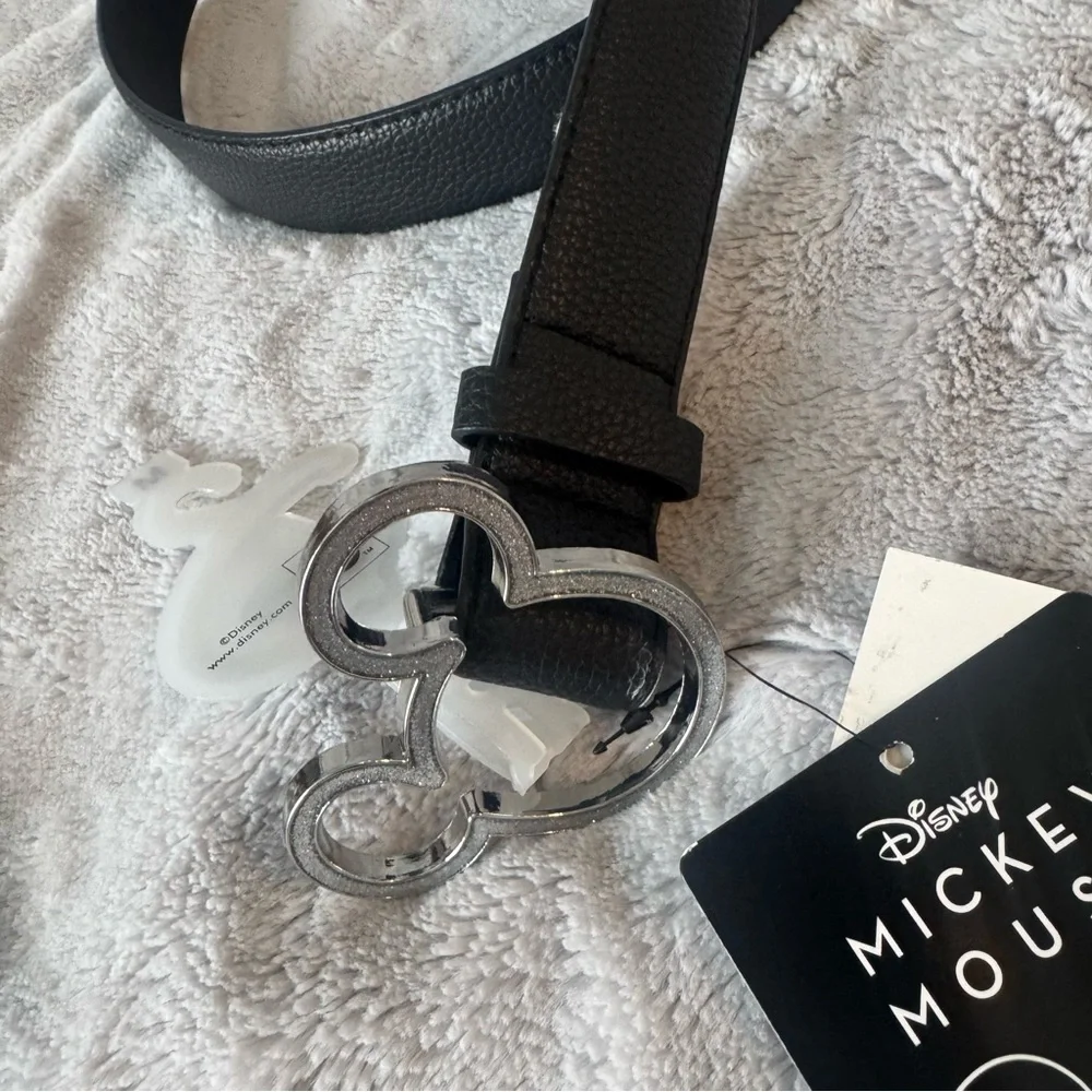 Disney Embellished Mickey Logo Black‎ Faux Leather Belt Size Medium